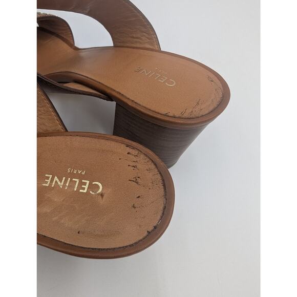 Celine Brown Leather Studded Chunky Heel Sandal Size 37.5 (7.5 US) VGC - Picture 6 of 8